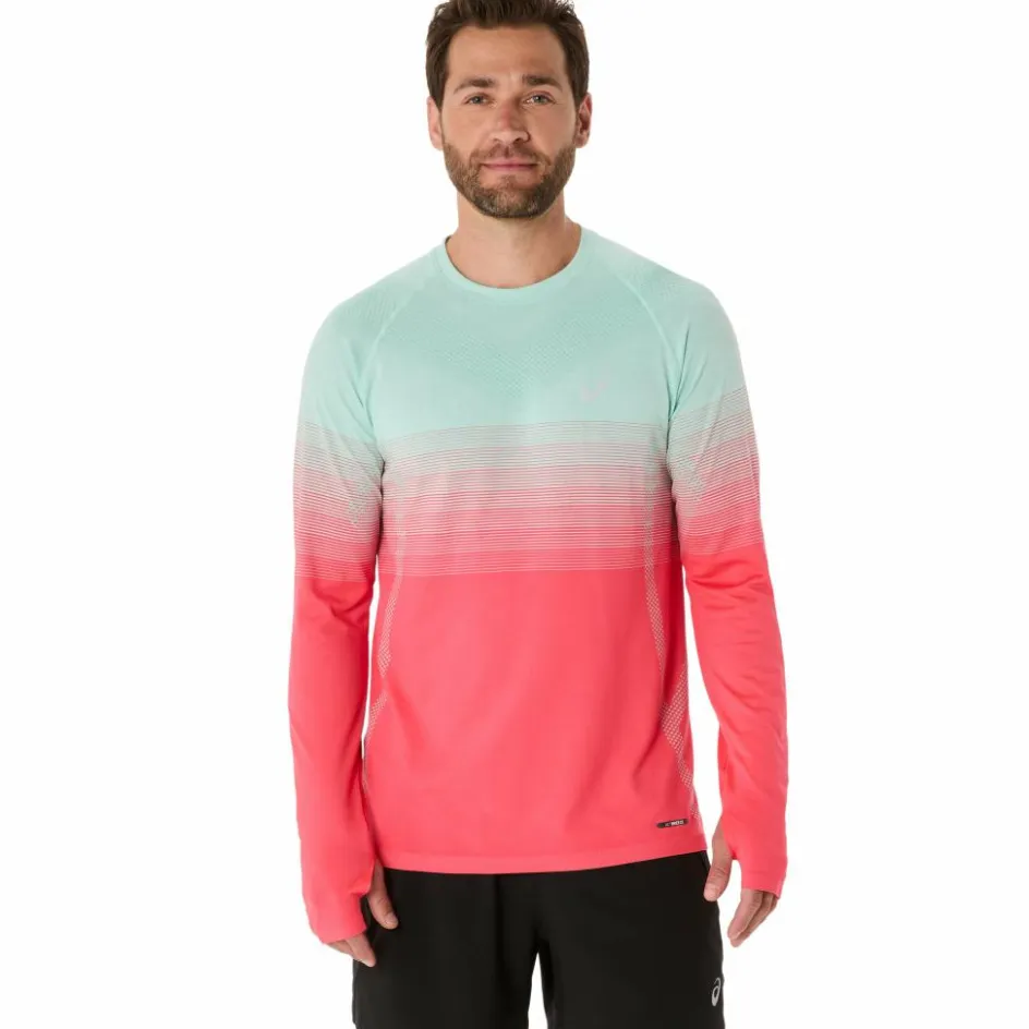 Asics Hardloopkleding*Seamless LS hardloopshirt heren coral reef oasis green