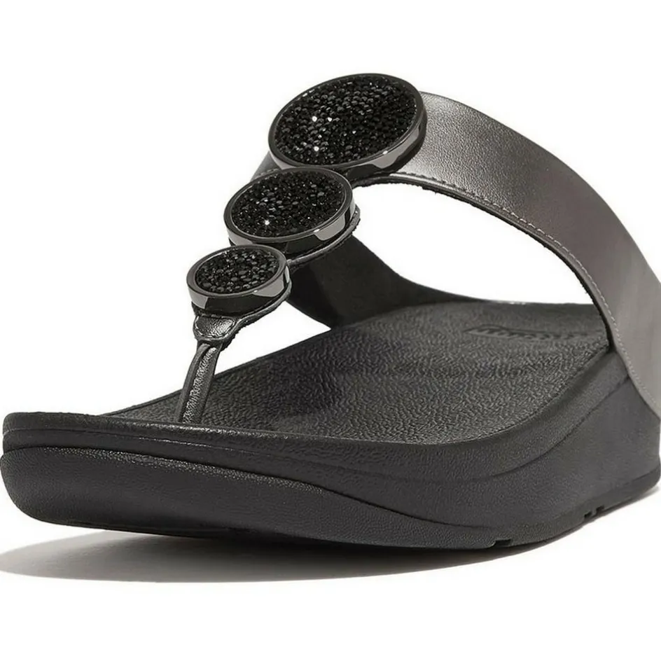 Fitflop Slippers*Halo Bead-Circle Metallic Toe-Post slippers dames pewter black