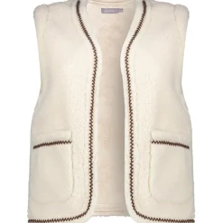 Geisha Truien & Vesten*Teddy Embroidery vest dames off white tape dark brown zigzag
