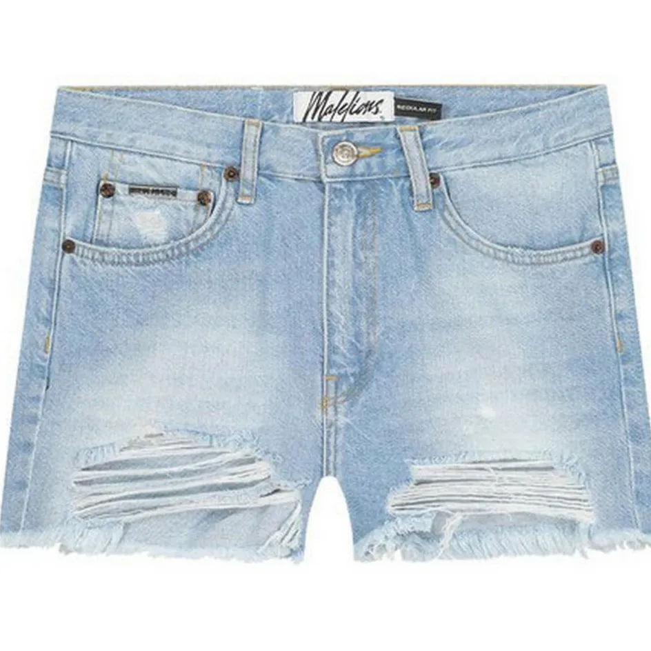 Malelions Broeken*Damaged Denim short dames light blue